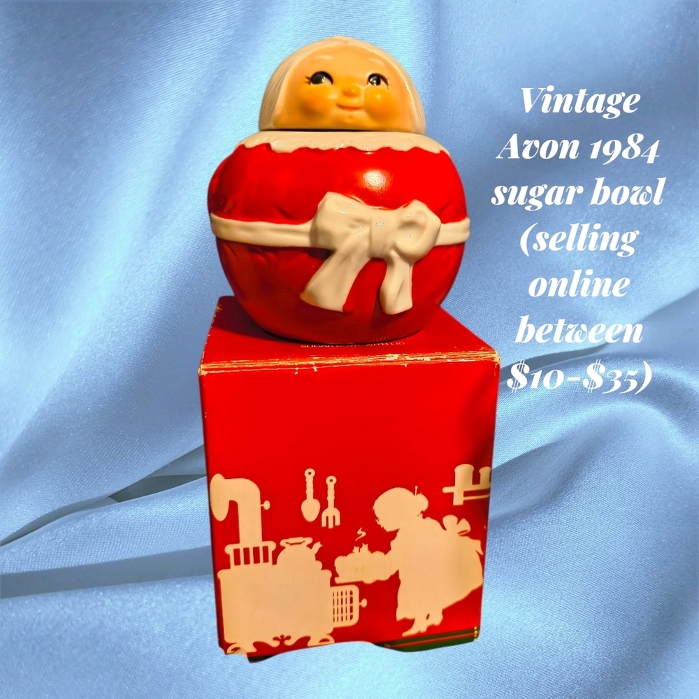 Avon Red and Cream Bow-Accent Ceramic Sugar Bowl